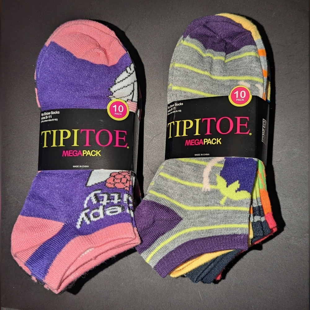 Tiptoe 20 Pr no show socks bright solid women's 9-11 New  20 Pairs